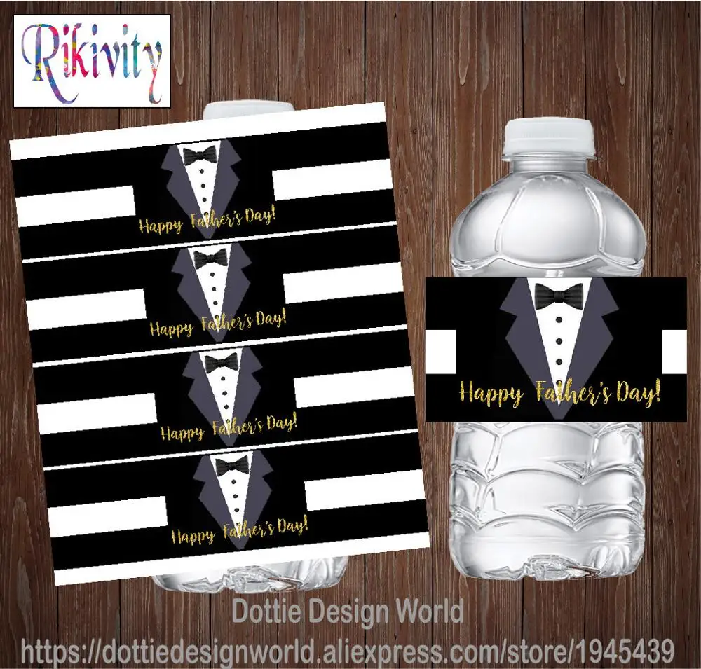 Custom Black White Suits Father's Day Wedding Water Bottle Wine Labels Waterproof Candy Bar Wrapper Sticker Birthday Decoration | Дом и