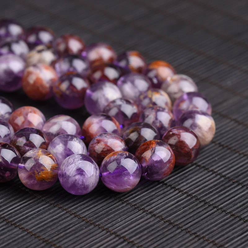 

Wholesale Smooth Loose Round Beads Purple Phantom Quartz Super Seven Crystal Auralite