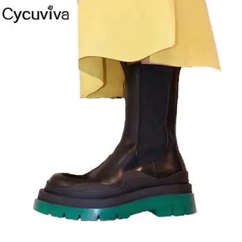 Thick Sole Green Ankle Books For Women Runway Platform Flat Knight Boots Real Leather Ladies Casual Shoes Runway Botas Mujer 
Thick Sole Green Ankle Books For Women Runway Platform Flat Knight Boots Real Leather Ladies Casual Shoes Runway Botas Mujer