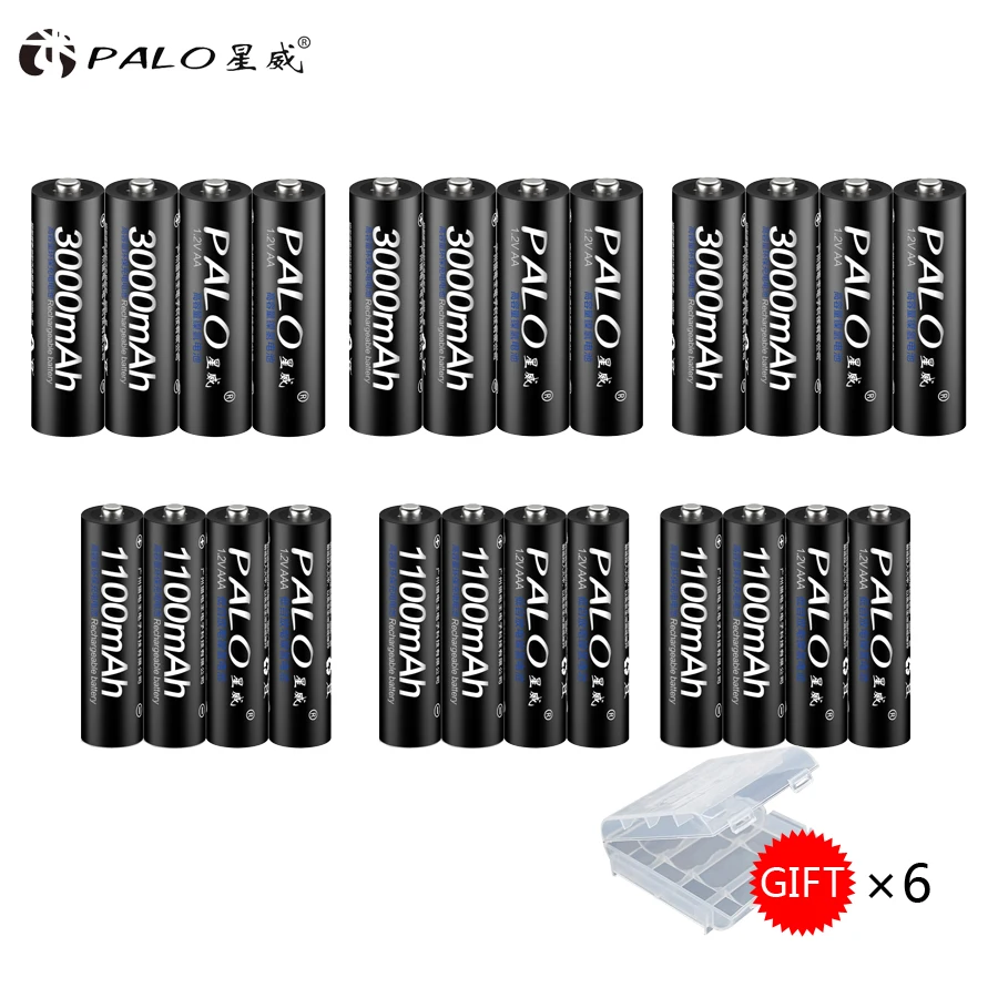 

PALO 12pcs AA NI-MH 1.2V 3000mah 2a rechargeable battery + 12Pcs 1100mah AAA 3A batteria batteries for camera toys e-cigarette