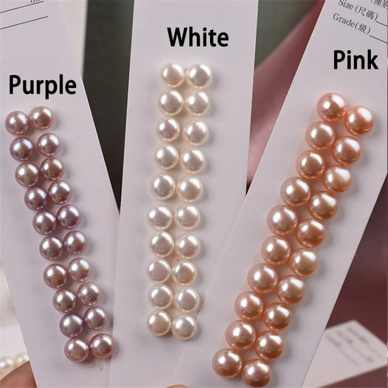 

Flat Back Loose Pearls Natural Half Hole 2A 3A Freshwater Button Pearl Beads 4mm-10mm White Pink Purple for Jewelry DIY Earring