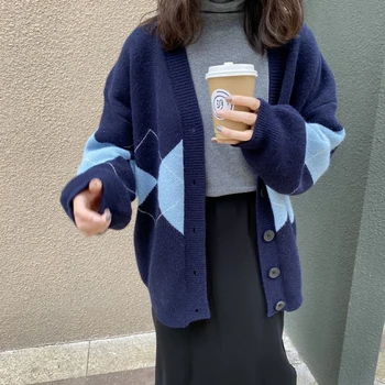 HLHPYHB Femal Geometry knit Sweater Retro Color Blocking V Neck Knitwear Cardigan Female Autumn Oversize Batwing Knitted Outwear
HLHPYHB Femal Geometry knit Sweater Retro Color Blocking V Neck Knitwear Cardigan Female Autumn Oversize Batwing Knitted Outwear