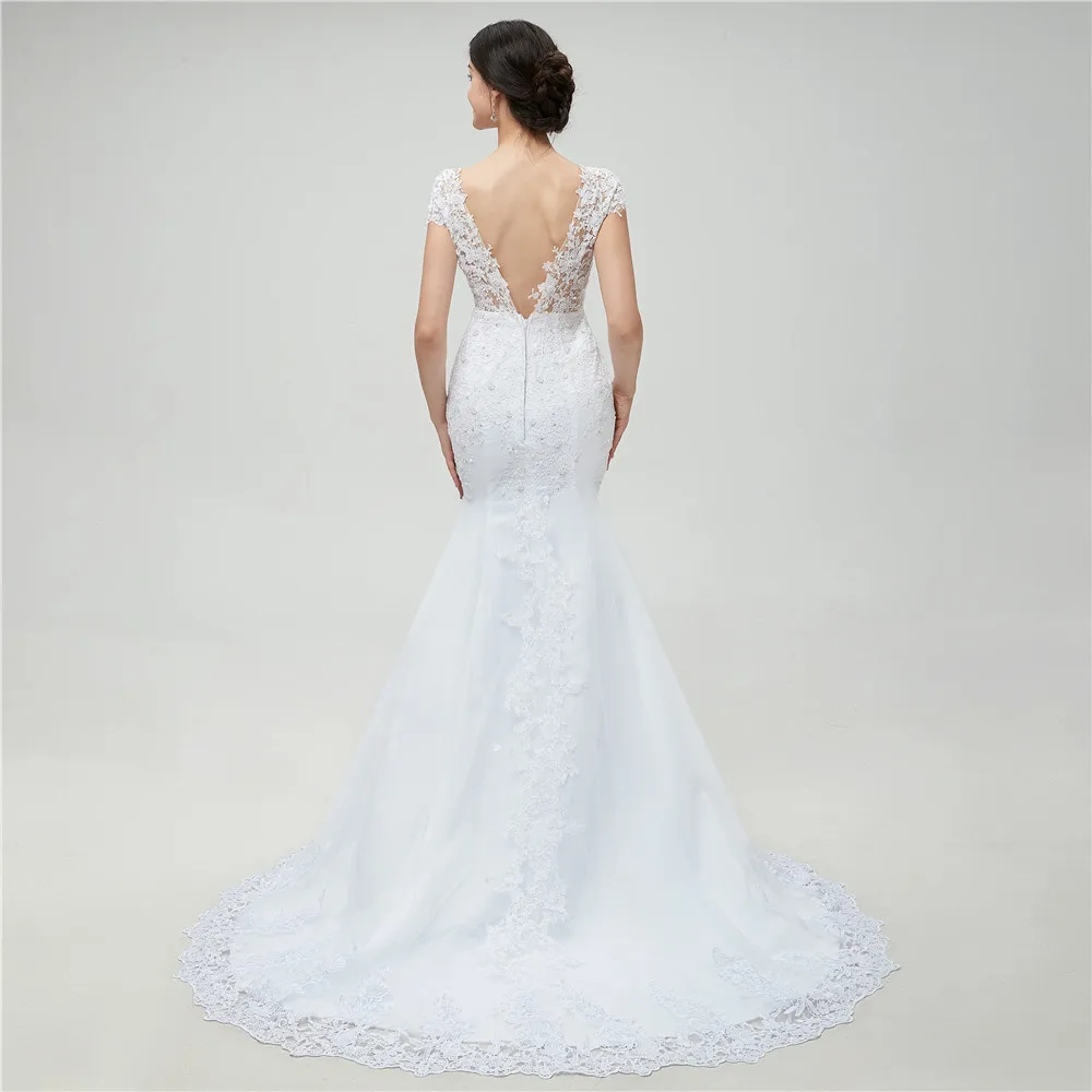 Женское свадебное платье Fansmile белое с коротким рукавом модель 2020|Свадебные