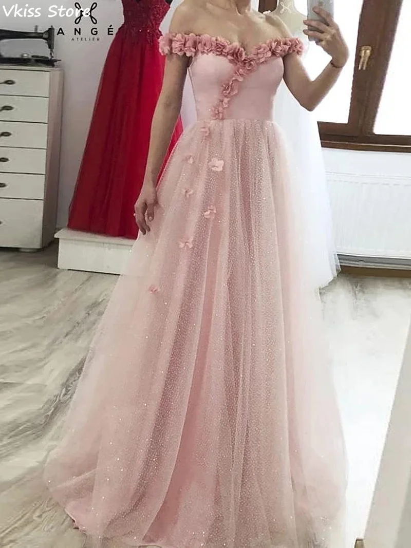 Rose Pink Evening Dress Tulle Off Shoulder Sweetheart Neck Floor Length 3D flowers Elegant Simple Prom Dress
Rose Pink Evening Dress Tulle Off Shoulder Sweetheart Neck Floor Length 3D flowers Elegant Simple Prom Dress