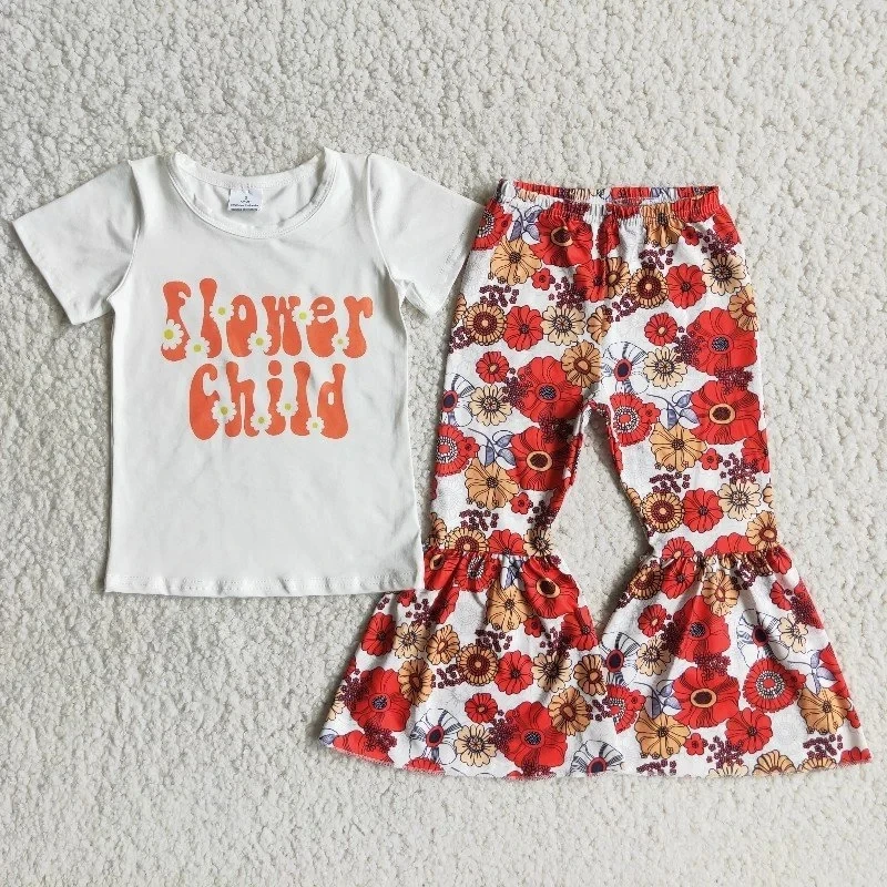 Wholesale Baby Girl Fashionable Clothing White Short Sleeves Letter Shirt Flower Child Bells Pants Children Boutique Outfit Sets
Wholesale Baby Girl Fashionable Clothing White Short Sleeves Letter Shirt Flower Child Bells Pants Children Boutique Outfit Sets