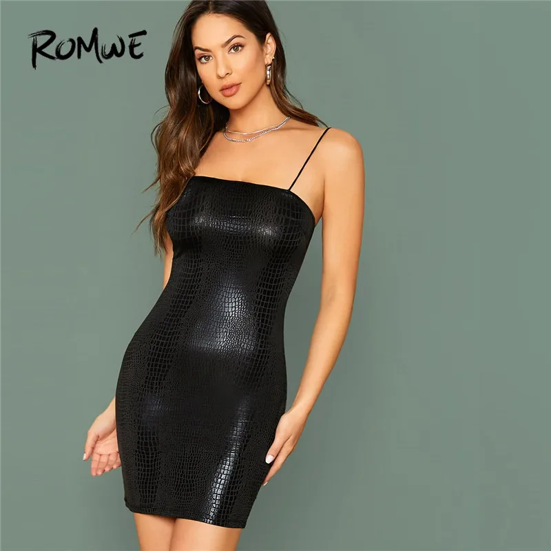 ROMWE Metallic Crocodile Embossed Cami Bodycon Dress Women Summer Sexy Dress Sleeveless Slim Fit Mini Dress Ladies Party Dress
ROMWE Metallic Crocodile Embossed Cami Bodycon Dress Women Summer Sexy Dress Sleeveless Slim Fit Mini Dress Ladies Party Dress