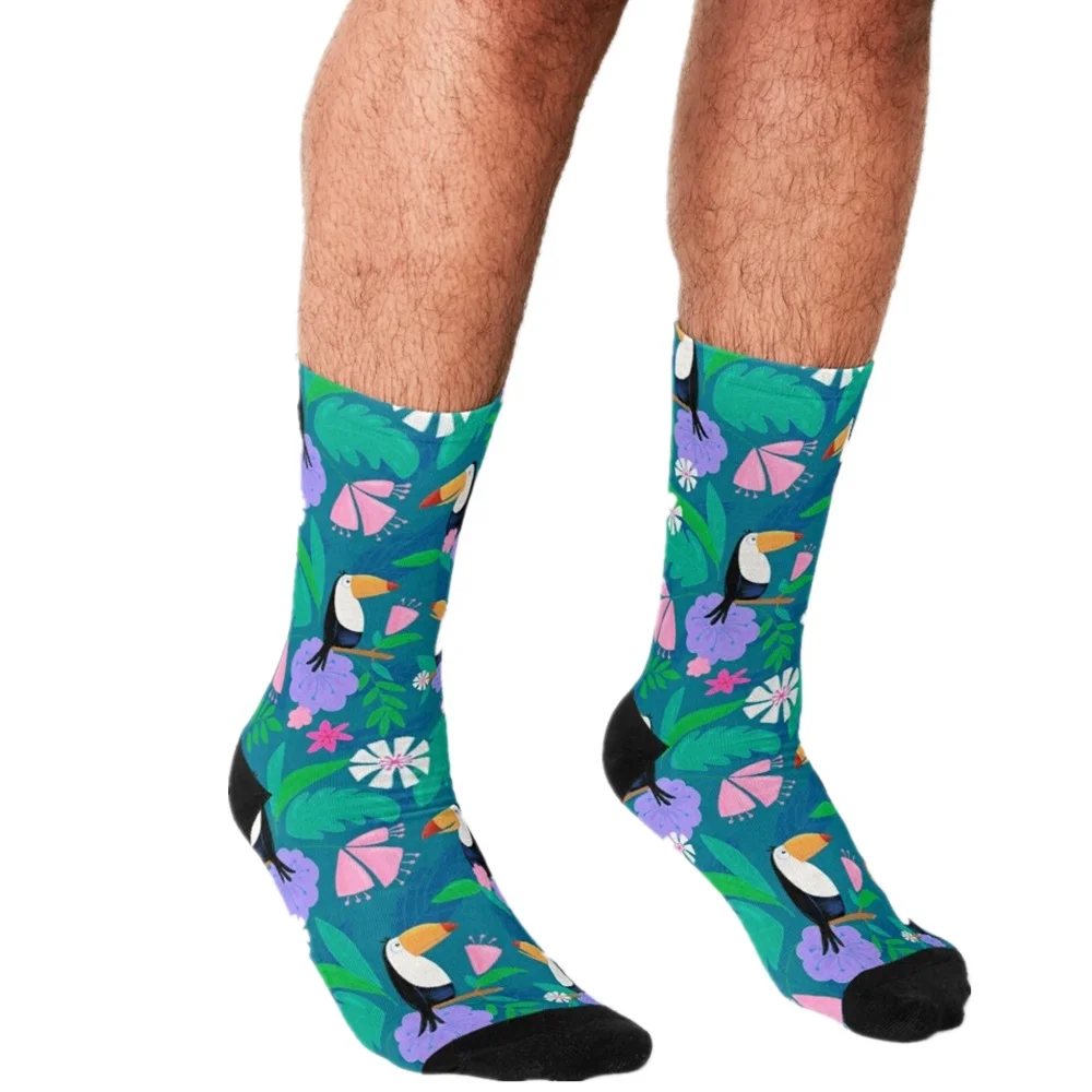 

2021 Funny Socks Men harajuku Tropical Toucan Jungle Socks Printed Happy hip hop Novelty Skateboard Crew Casual Crazy Socks