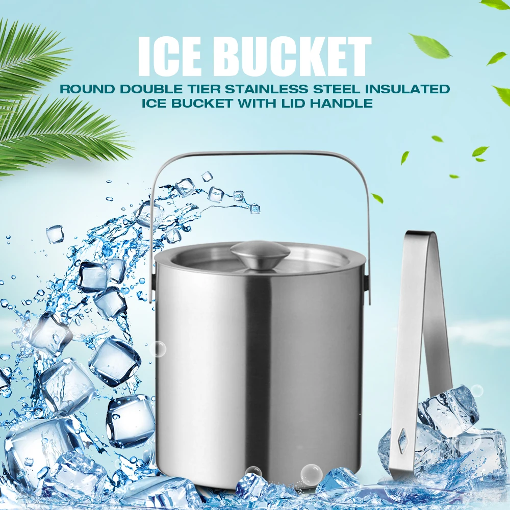 Stainless Steel Insulated Ice Bucket Ice Cube Container Round Double Tier With Tongs Lid Handle Kitchen Large Capacity Coolers
Stainless Steel Insulated Ice Bucket Ice Cube Container Round Double Tier With Tongs Lid Handle Kitchen Large Capacity Coolers