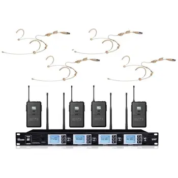 4 Wireless Microphone System FCC UHF Cordless Microphone Set w Four Beige Headset mics
4 Wireless Microphone System FCC UHF Cordless Microphone Set w Four Beige Headset mics