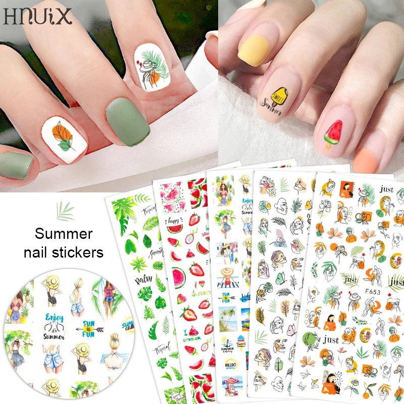 

HNUIX 1sheet 3d sticker models colorful black line Abstract image nail girl stickers Sexy 3D nail sticker slider for nail art