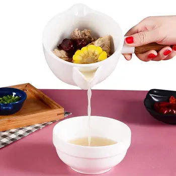 Grease Separator With Brush Ceramic Oil Soup Separator Bowl with Wooden Anti-Scalding Handle Kitchen Tools for Home 
Grease Separator With Brush Ceramic Oil Soup Separator Bowl with Wooden Anti-Scalding Handle Kitchen Tools for Home