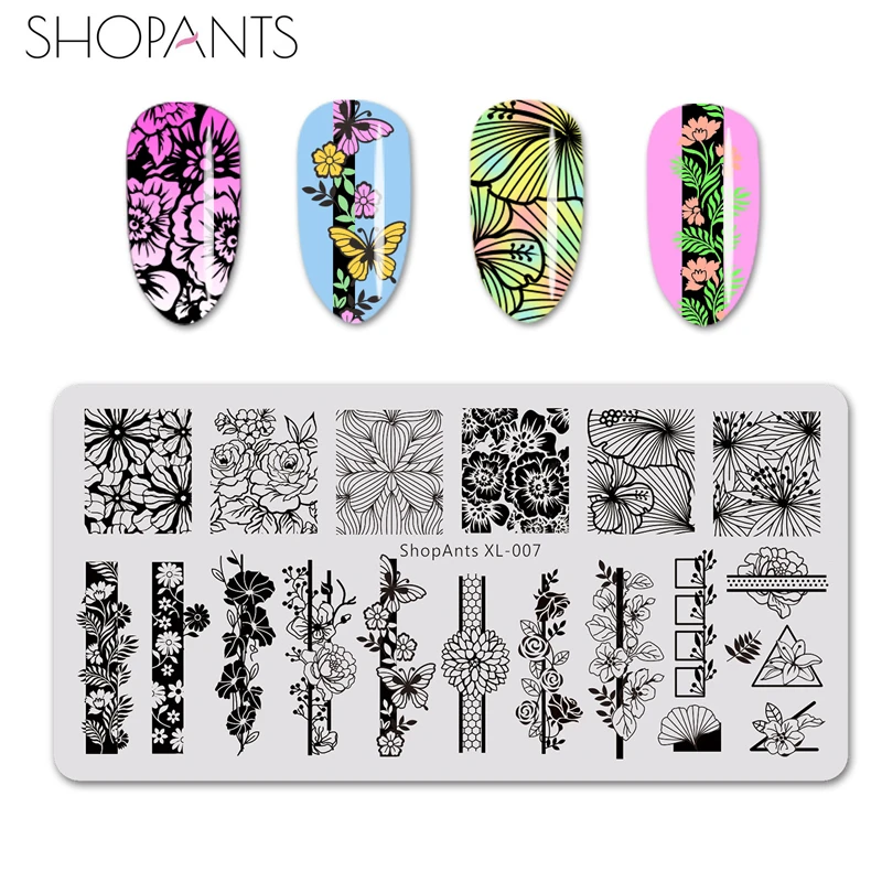 

ShopAnts Stamping Plates Grass Flower Peony Butterfly Striped Lines Image Nails Mold Template Stencil Nail Art Tool Stamp Plate