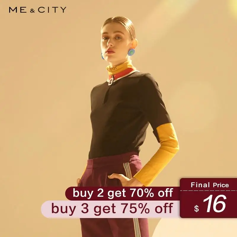 Me&city Spring New Women Aesthetics Tops&Tees Fashion Simple contrast color zipper casual sports short sleeve T-shirt
Me&city Spring New Women Aesthetics Tops&Tees Fashion Simple contrast color zipper casual sports short sleeve T-shirt
