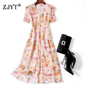 Elegant Lady Summer 100% Real Silk Dresses Runway Women High Quality Designer Short Sleeve Floral Print Holiday Dress
Elegant Lady Summer 100% Real Silk Dresses Runway Women High Quality Designer Short Sleeve Floral Print Holiday Dress