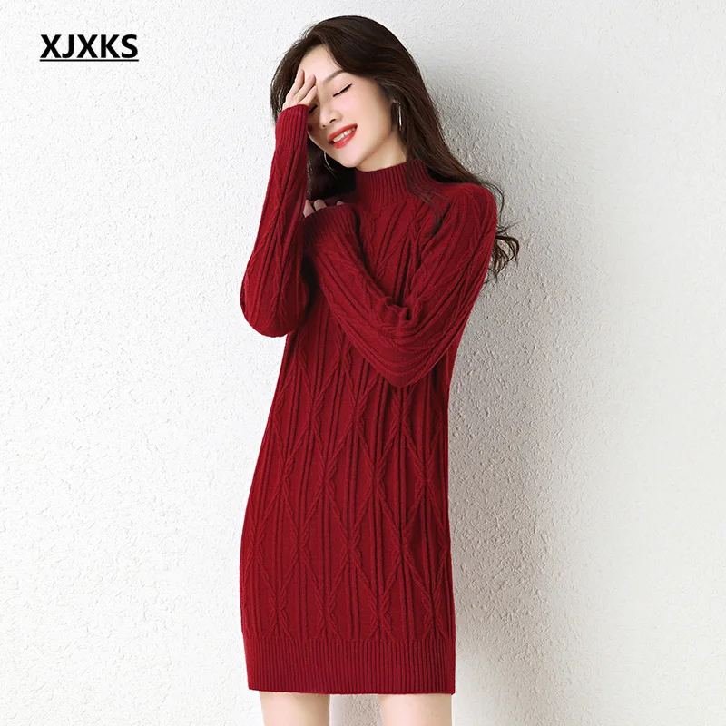 XJXKS 2022 autumn winter new women long turtleneck sweater high-end wool knitted dress women pullover
XJXKS 2022 autumn winter new women long turtleneck sweater high-end wool knitted dress women pullover