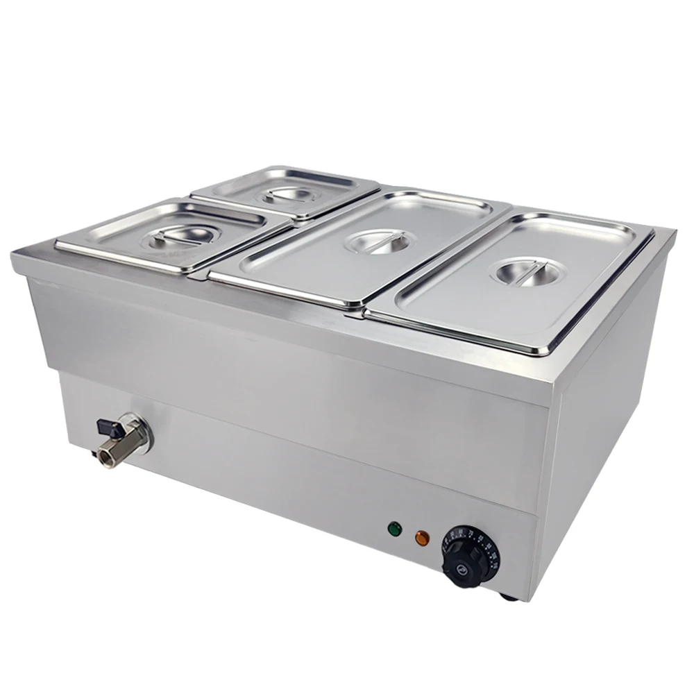 

Commercial Use Buffet Food Warmer Electric Bain Marie With Stainless Steel 4 Pans Soup Pool