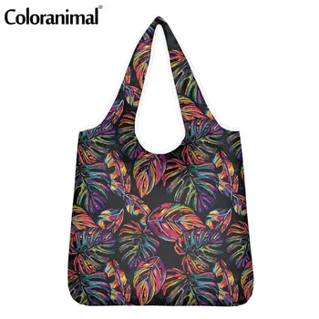

Coloranimal Brand Design Ladies Grocery Bags Pretty Tropical Flower Palm Leaves Print Shopping Bags Storage Eco-Friendly Bag Hot