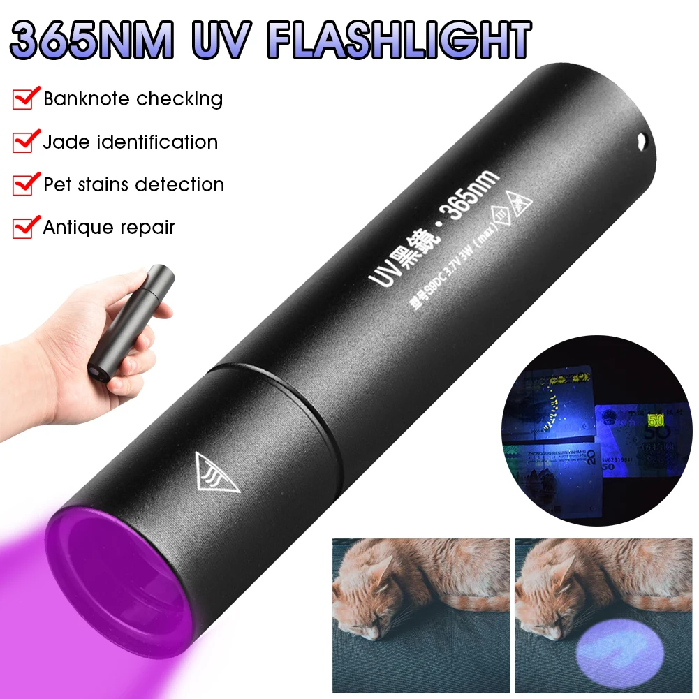 UV Flashlight Black Light Rechargeable 365nm Ultraviolet Handheld Torch Portable For Detector For Dog Urine Pet Stains Bed Bug
UV Flashlight Black Light Rechargeable 365nm Ultraviolet Handheld Torch Portable For Detector For Dog Urine Pet Stains Bed Bug