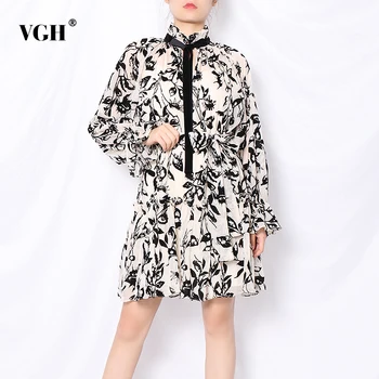 VGH Vintage Printed Women Dress Stand Collar Lantern Sleeve High Waist Lace Up Elegant Dresses Female Fashion New Clothing 2020
VGH Vintage Printed Women Dress Stand Collar Lantern Sleeve High Waist Lace Up Elegant Dresses Female Fashion New Clothing 2020