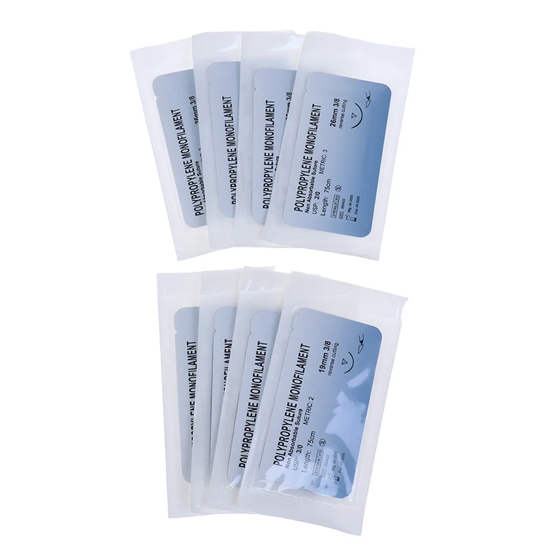 12 Stück Polypropylen medizinische Nadelnaht Monofilament Faden Naht Praxis 
