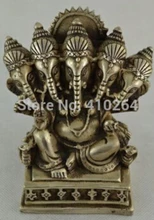 Frete grátis china prata budismo tibete 5 cabeça ganapati ganesh senhor ganesha buda estátua(China)