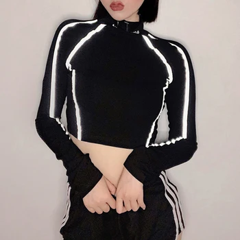Black Long Sleeve Basic T Shirt Women O-Neck Letter Printed Tshirt Patchwork Reflective Striped Crop Top T-Shirt
Black Long Sleeve Basic T Shirt Women O-Neck Letter Printed Tshirt Patchwork Reflective Striped Crop Top T-Shirt