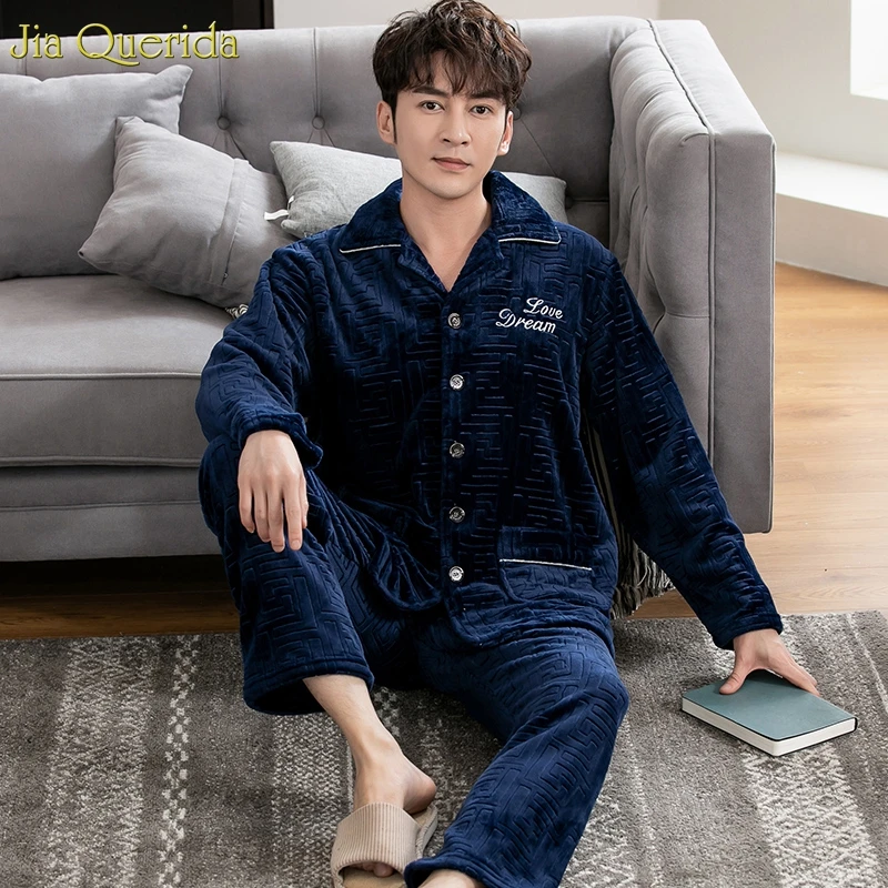 Flannels Pajamas Mens Button Cardigan Leisure Sleeping Suits Big Size Chinese Direct Pajamas Embossing Pattern Winter Warm Wear
Flannels Pajamas Mens Button Cardigan Leisure Sleeping Suits Big Size Chinese Direct Pajamas Embossing Pattern Winter Warm Wear