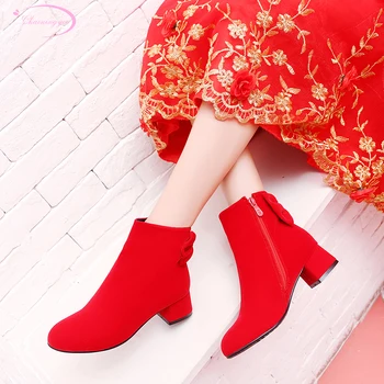 Casual style comfortable round toe flock ankle boots bowknot zipper black red middle with thick heel riding boots women's shoes
Casual style comfortable round toe flock ankle boots bowknot zipper black red middle with thick heel riding boots women's shoes