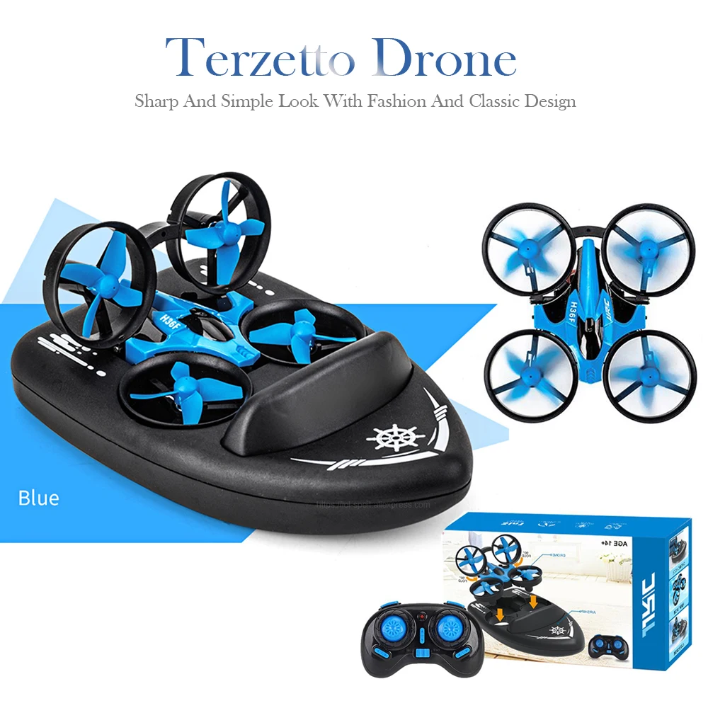 RC Mini Drone JJRC H36F 3in1 TERZETTO Boat Car Water Ground Mode Air Mode Altitude Hold Headles Mode RC Helicotpte for Kids Gift
RC Mini Drone JJRC H36F 3in1 TERZETTO Boat Car Water Ground Mode Air Mode Altitude Hold Headles Mode RC Helicotpte for Kids Gift