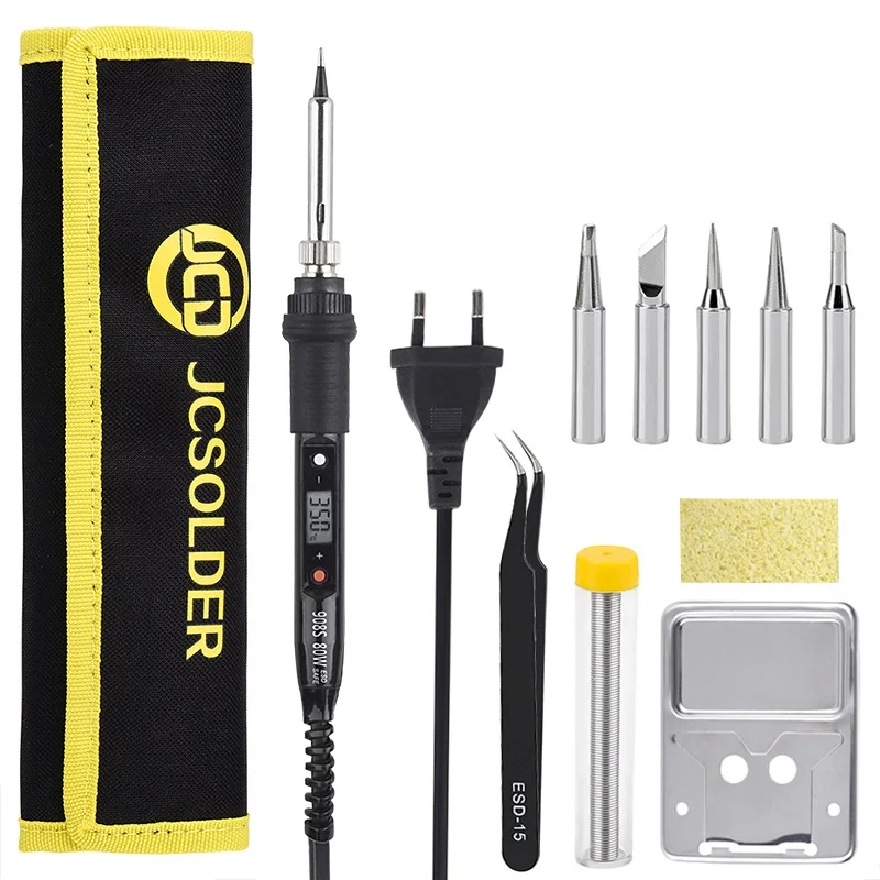 JCD LCD Electric Soldering Iron Kits 908S Adjustable Temperature 220V Solder Iron Qualit Tips Ceramic Heater Welding Repair Tool
JCD LCD Electric Soldering Iron Kits 908S Adjustable Temperature 220V Solder Iron Qualit Tips Ceramic Heater Welding Repair Tool