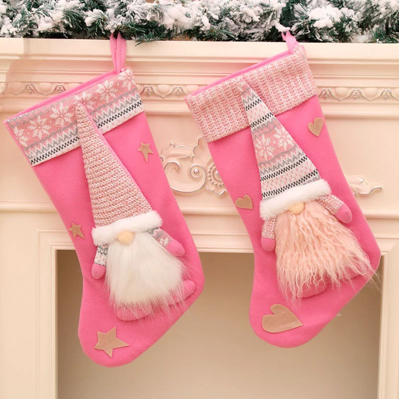 

Christmas Knitted Flannelette Large Socks Ornaments Pendant Faceless Deep Forest Dwarf Elderly Doll Kids Xmas Gift