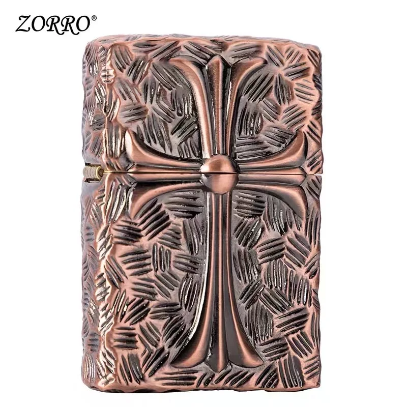 

The New ZORRO Brand Pure Copper Five-Sided Windproof Kerosene ighter Armor Cross For Collection Gifts