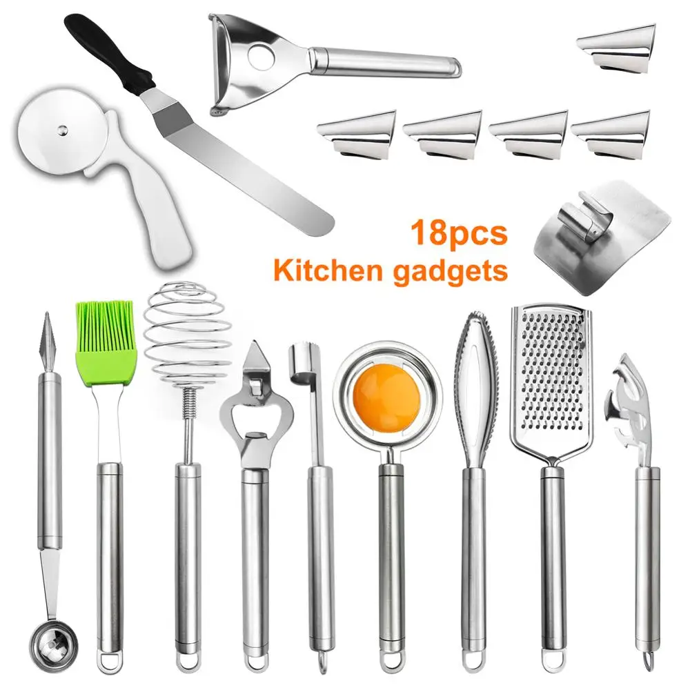 18Pcs Kitchen Utensil Set, Cooking Gadgets Stainless Steel Cookware Set Slicer Shredder Julienne Can Opener Egg Beater
18Pcs Kitchen Utensil Set, Cooking Gadgets Stainless Steel Cookware Set Slicer Shredder Julienne Can Opener Egg Beater