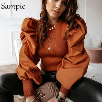 Sampic Korean Fashion Brown Skinny Casual Woman Pullover O Neck Puff Long Sleeve Jumpers Knit Tops Patchwork Slim Sweater 
Sampic Korean Fashion Brown Skinny Casual Woman Pullover O Neck Puff Long Sleeve Jumpers Knit Tops Patchwork Slim Sweater