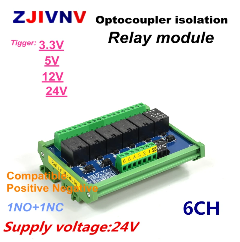 

DC 24V 6 channels Optocoupler isolation Relay Interface Module tigger voltage 3.3V 5V 12v 24V PLC Signal Amplification Board 6CH