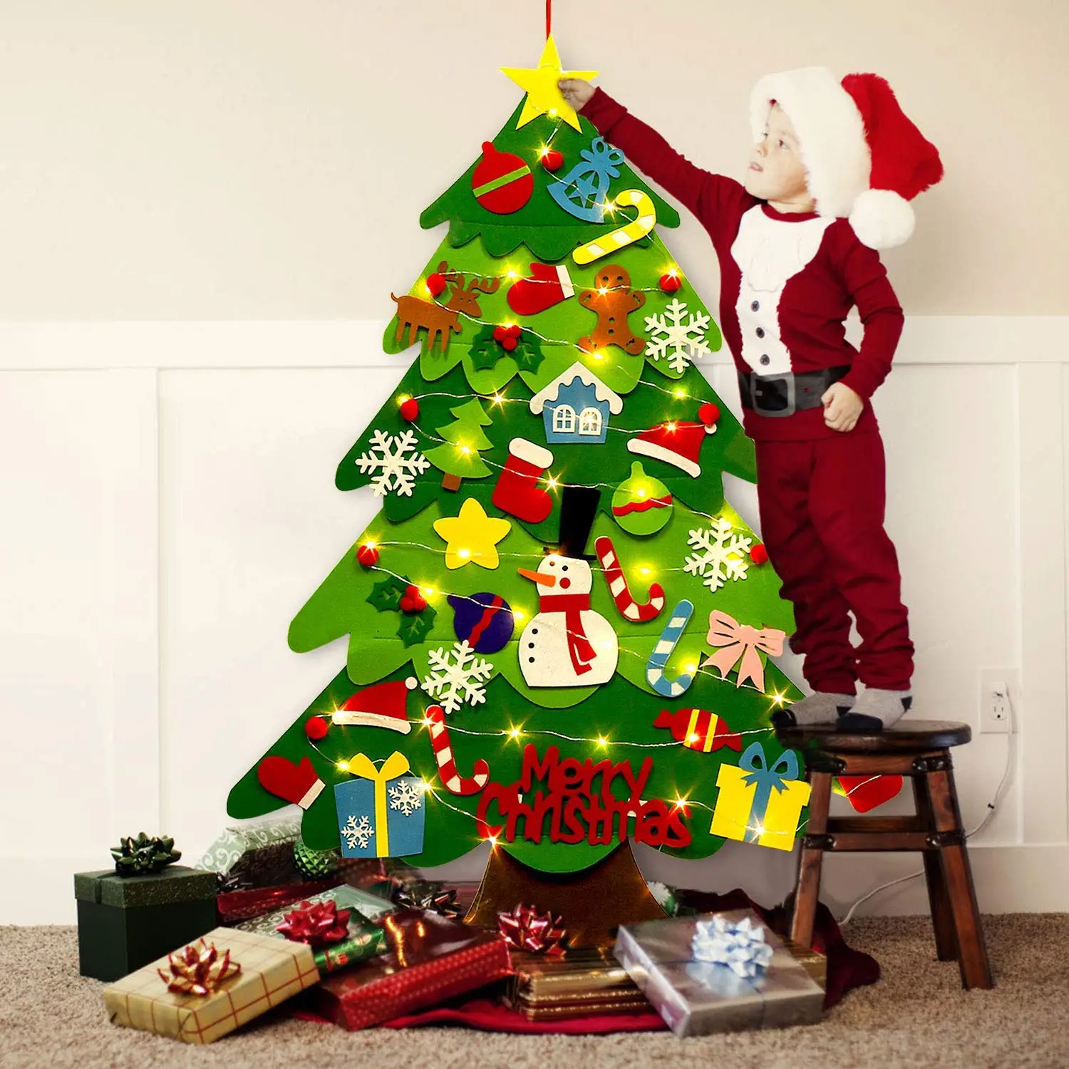 Wall Hanging decor Xmas Tree with 32pcs home Ornaments and LEDs String Lights New Year Christmas tree Decoration for Children
Wall Hanging decor Xmas Tree with 32pcs home Ornaments and LEDs String Lights New Year Christmas tree Decoration for Children