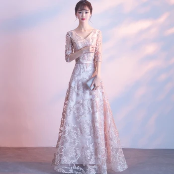 Champagne Women Evening Dress Prom Cheongsam V-neck Elegant Female Qipao A-line Evening Party Gown Noble Slim Vestidos
Champagne Women Evening Dress Prom Cheongsam V-neck Elegant Female Qipao A-line Evening Party Gown Noble Slim Vestidos