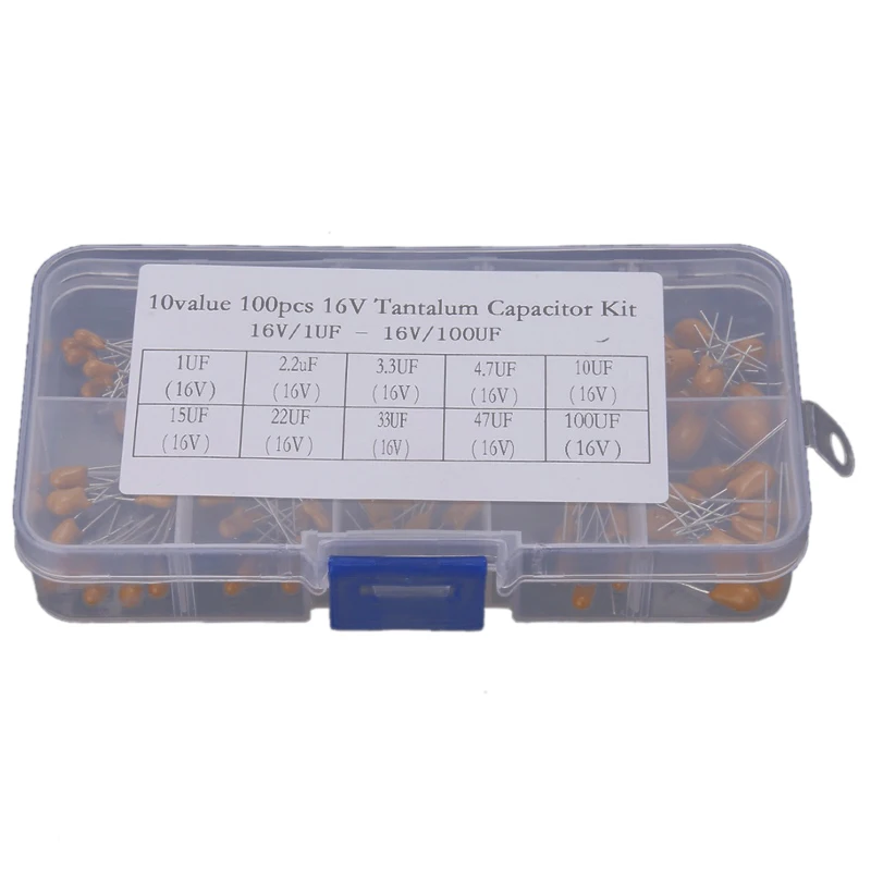 100Pcs Tantalum Capacitor High Precision 16V 10 Values 1Uf-100Uf Assortment Kit Set With Box
100Pcs Tantalum Capacitor High Precision 16V 10 Values 1Uf-100Uf Assortment Kit Set With Box