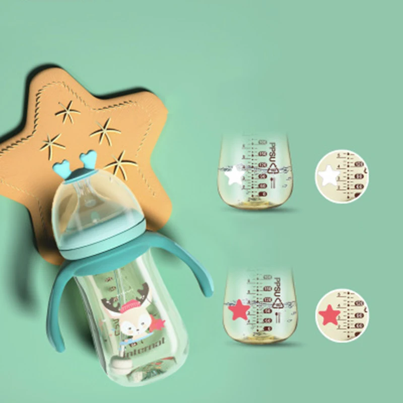 Bebes Wide-caliber Feeding Temperature Sensitive Color Changing 300ML With Handle Straw Baby PPSU Feeding Training Bottle
Bebes Wide-caliber Feeding Temperature Sensitive Color Changing 300ML With Handle Straw Baby PPSU Feeding Training Bottle