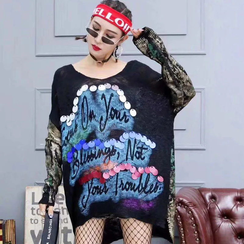 2019 Autumn Winter New Fashion Tied thin Sweater Personality Sequins Loose Irregular hem Oversized Women Tops
2019 Autumn Winter New Fashion Tied thin Sweater Personality Sequins Loose Irregular hem Oversized Women Tops