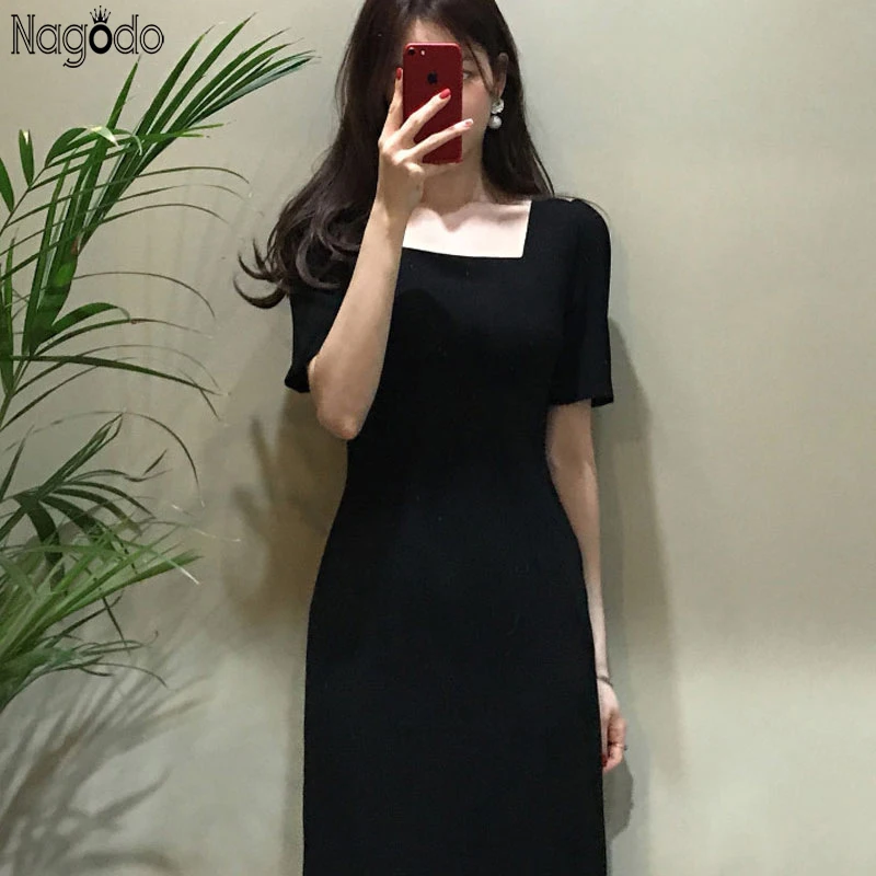 Nagodo Black Vintage Dress Women 2020 French Hepburn Square Collar Elegant Bodycon Dress Short Sleeve Ladies Dresses Vestidos 
Nagodo Black Vintage Dress Women 2020 French Hepburn Square Collar Elegant Bodycon Dress Short Sleeve Ladies Dresses Vestidos
