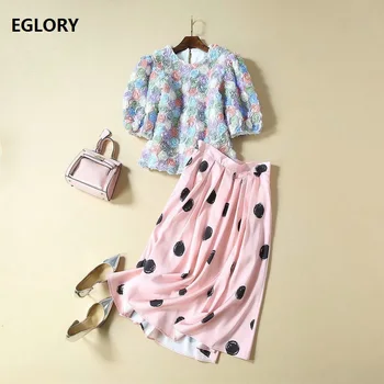 High Quality Designer Clothing Sets 2019 Autumn Two Piece Set Women Appliques Flower Tops+Polka Dot Print Mid-Calf Pink Skirts
High Quality Designer Clothing Sets 2019 Autumn Two Piece Set Women Appliques Flower Tops+Polka Dot Print Mid-Calf Pink Skirts
