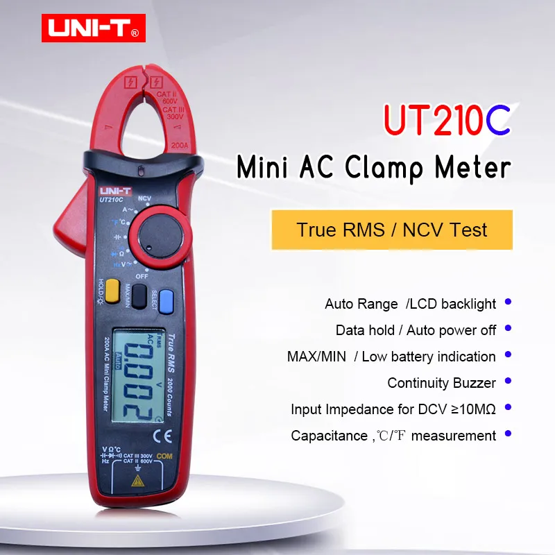 UNI-T UT210C True RMS Auto-Range Digital AC/DC Voltage,AC Current Multimeter with NCV,Temperature Test
UNI-T UT210C True RMS Auto-Range Digital AC/DC Voltage,AC Current Multimeter with NCV,Temperature Test