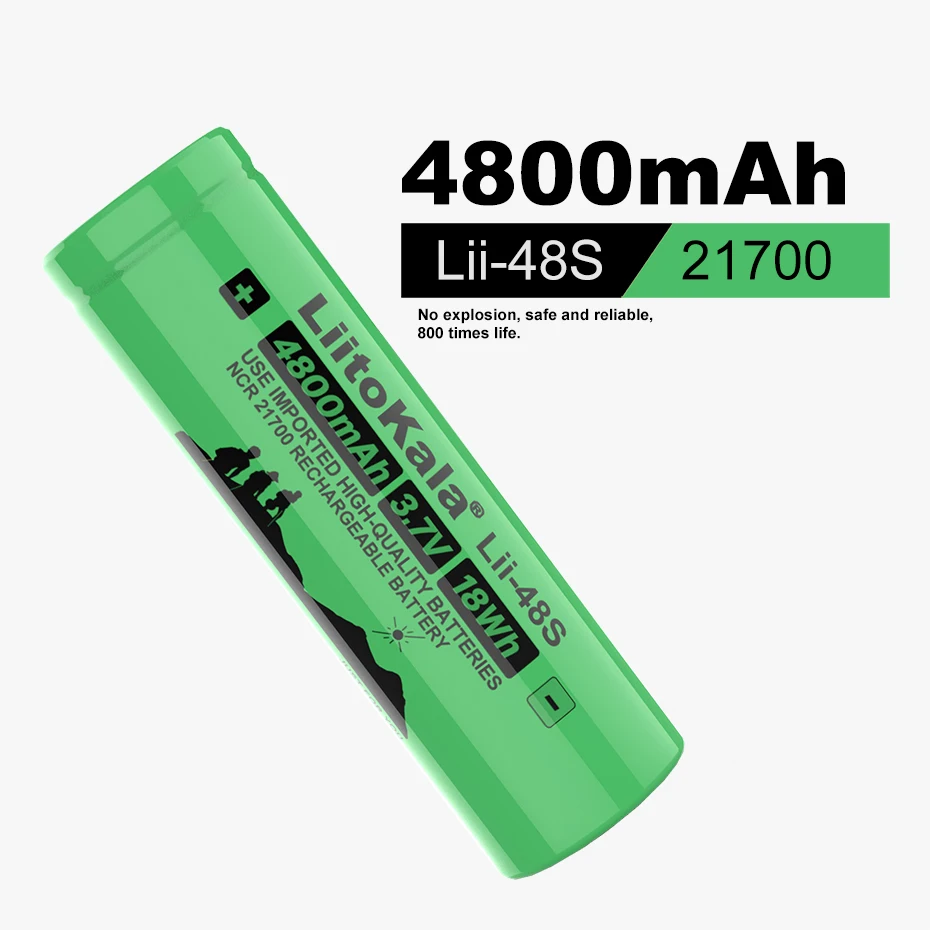 LiitoKala Lii-48S 3.7V 4800mAh 21700 Li-lon Rechargeable Battery 9.6A Power 2C Rate Discharge Ternary Lithium Batteries 
LiitoKala Lii-48S 3.7V 4800mAh 21700 Li-lon Rechargeable Battery 9.6A Power 2C Rate Discharge Ternary Lithium Batteries