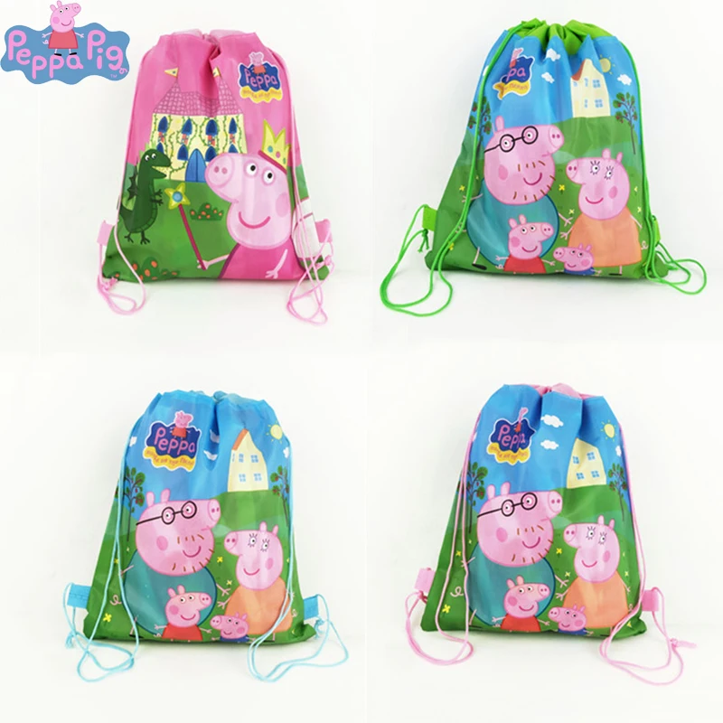 

Peppa Pig Bundle Pocket Storage Bag Non-woven Fabric Shopping Bag George Family Anmie Figure Toys for Children