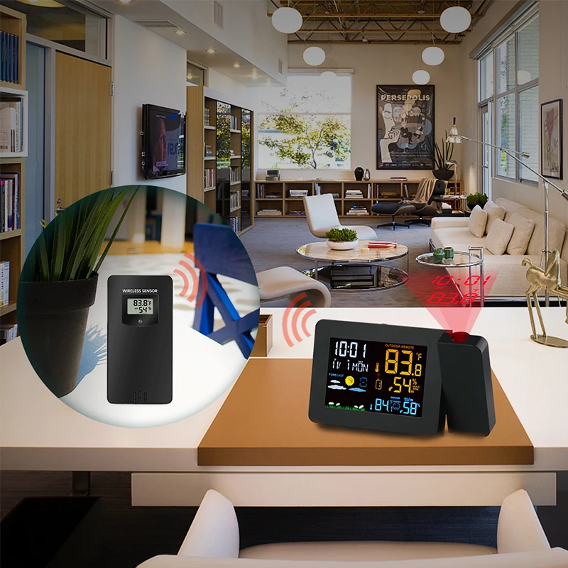 Weather Station Projection in/outdoor Alarm Clock Colorful Backlight With Sensors Humidity Temperature Time
Weather Station Projection in/outdoor Alarm Clock Colorful Backlight With Sensors Humidity Temperature Time