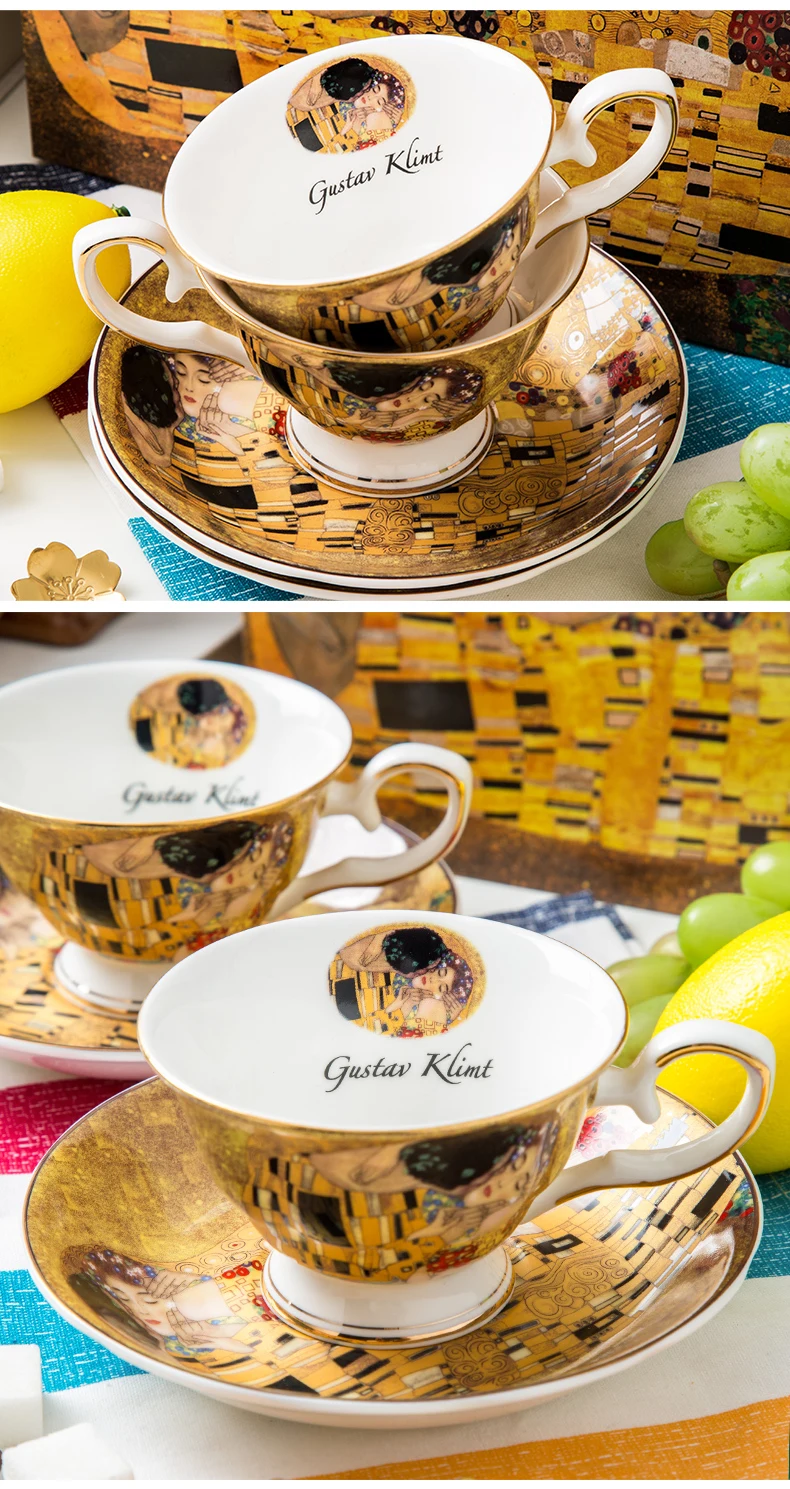 Klimt classic kiss design coffee cup and tea saucer ceramic & bone china coffee cup ceramic set Klimt classic kiss design coffee cup and tea saucer ceramic & bone china coffee cup ceramic set