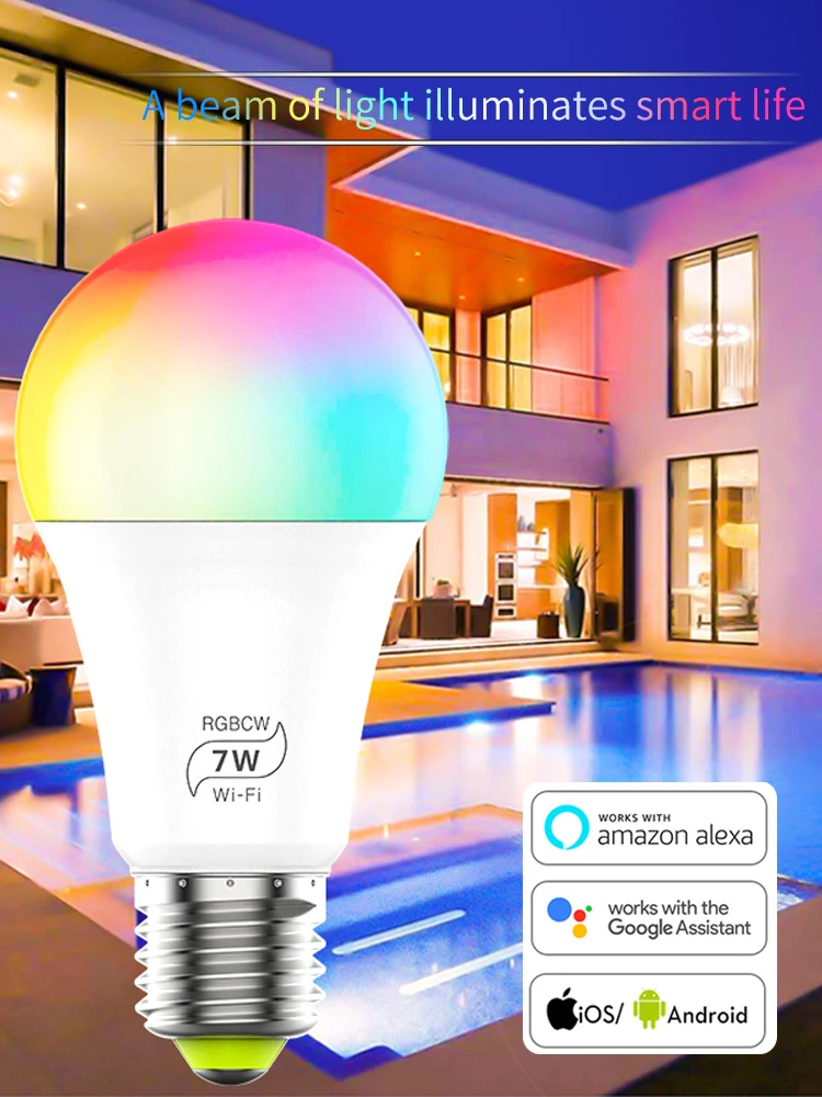 7W WiFi Smart Light Bulb No BridgeE27 LED RGB Lamp Work with Alexa/Google Home 100-265V RGBCW Dimmable Timer Function Magic Bulb
7W WiFi Smart Light Bulb No BridgeE27 LED RGB Lamp Work with Alexa/Google Home 100-265V RGBCW Dimmable Timer Function Magic Bulb