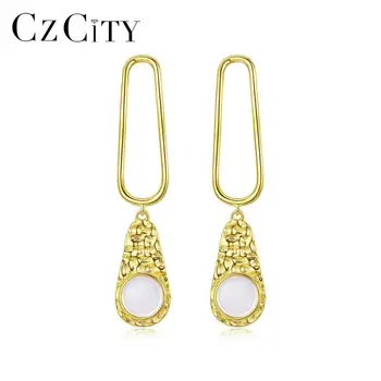 

CZCITY New Pure 925 Sterling Earrings for Women Wedding Engagement Fine Jewelry Shell Anillos De Plata 925 De Ley Christmas Gift