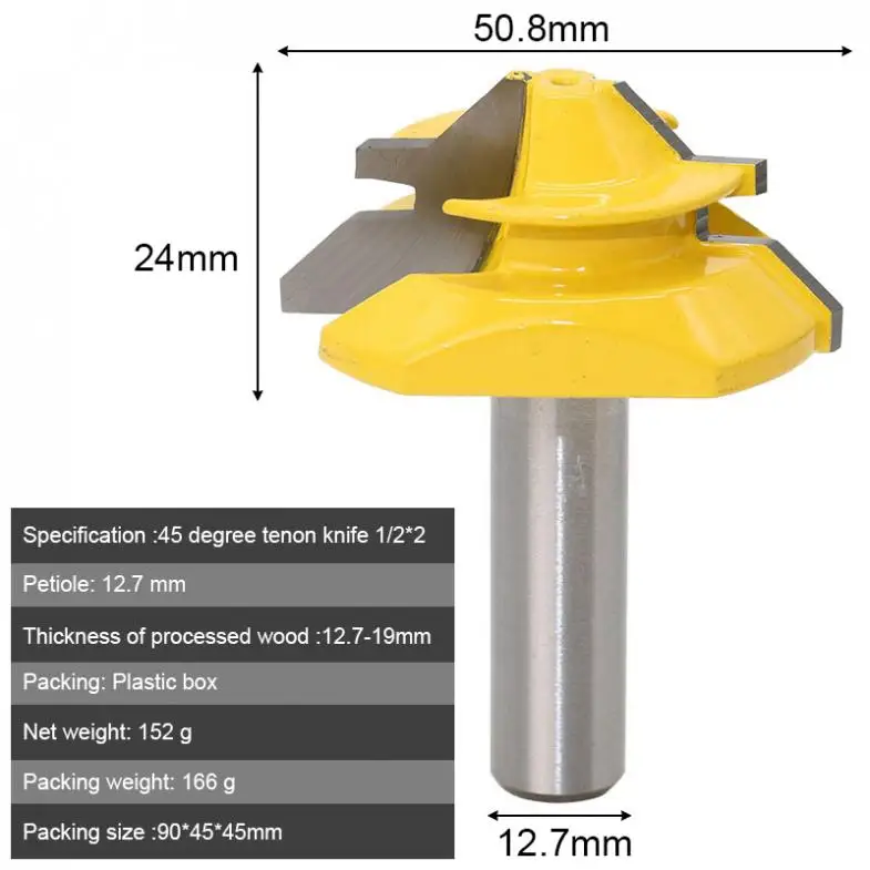1 Piece 1/2" Shank 45 Degree Lock Miter Router Bit Woodworking Tenon Milling Cutter Tools Drilling Milling For Wood Carbon Steel
1 Piece 1/2" Shank 45 Degree Lock Miter Router Bit Woodworking Tenon Milling Cutter Tools Drilling Milling For Wood Carbon Steel